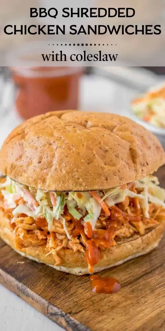 BBQ Shredded Chicken Sandwiches with Coleslaw